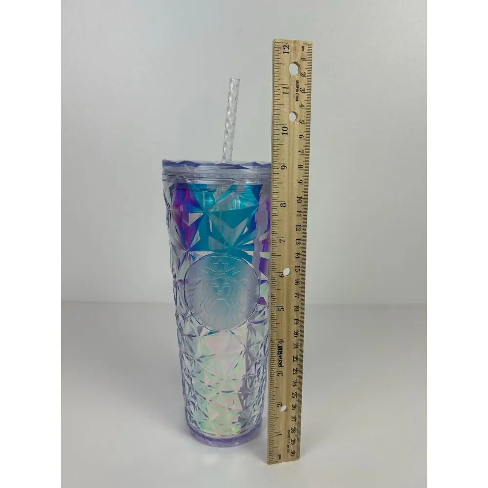 Starbucks 2023 Iridescent Diamond Cup w/ Straw 24 Oz. Iced Coffee Cup